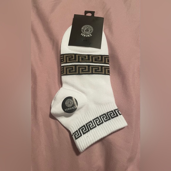 Versace White Socks with Black Greek Key Design - Picture 2 of 2